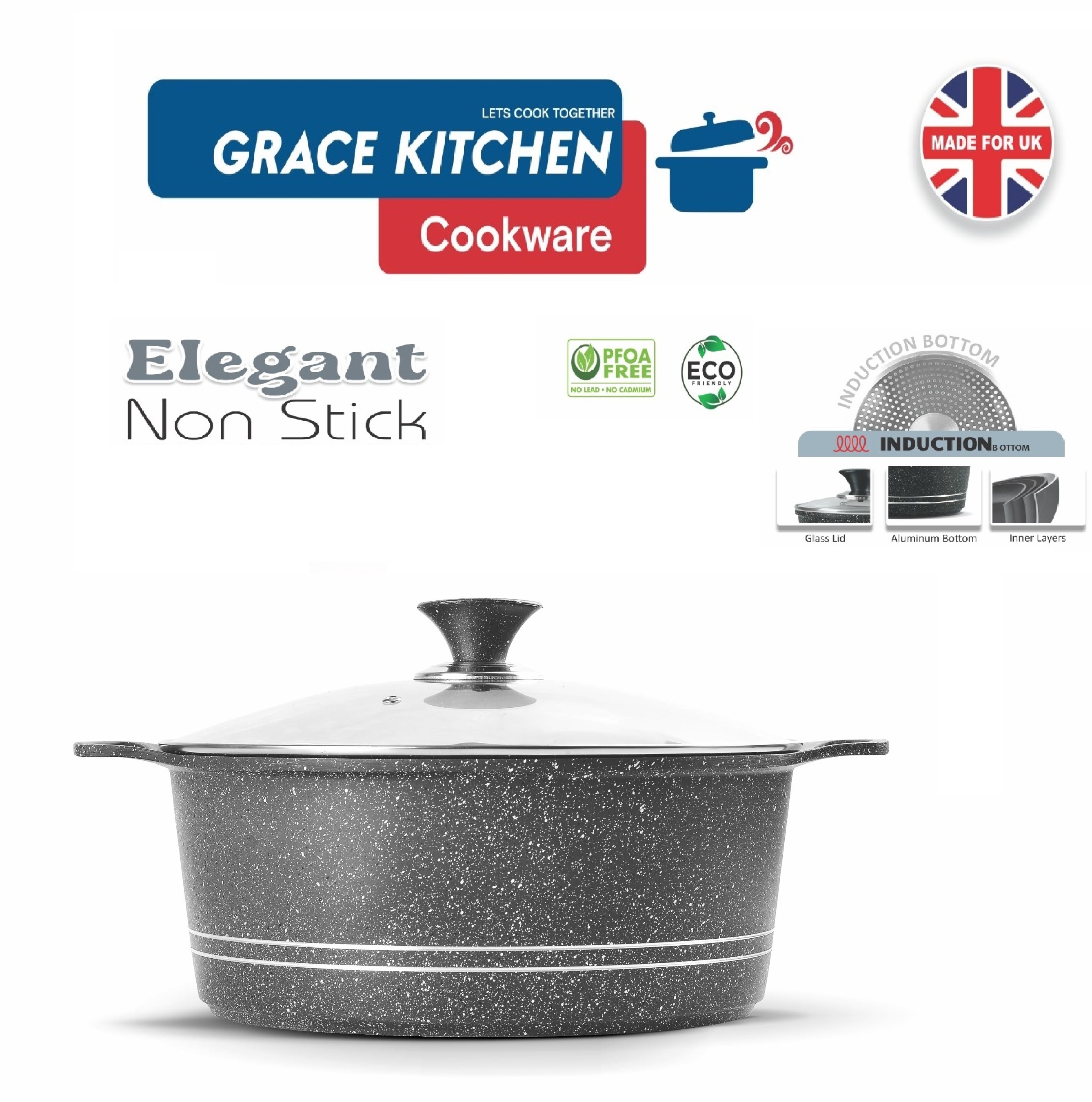 Ceramic Die-Cast Casserole Stockpot 32CM (INDUCTION) GREY